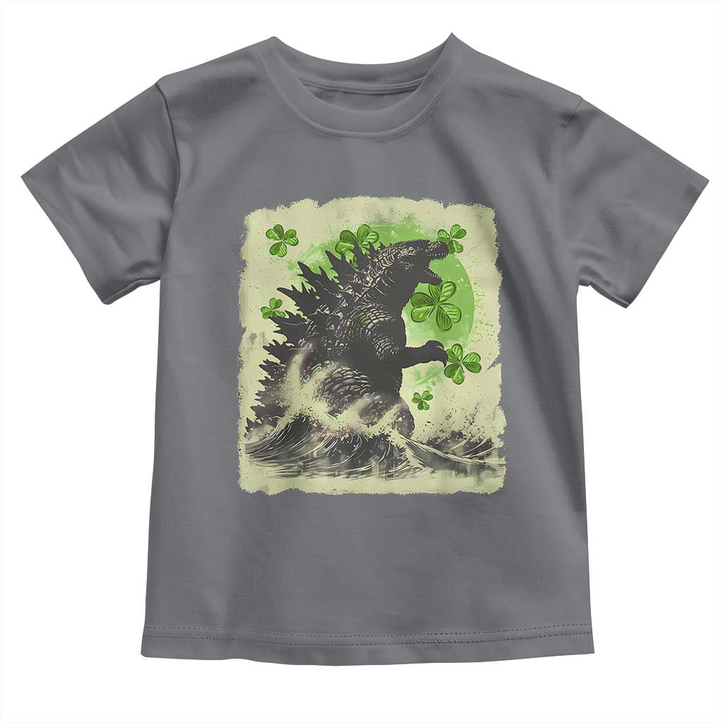 Funny St Patrick's Day Japanese Giant Monster Toddler T Shirt Vintage Shamrock Tsunami