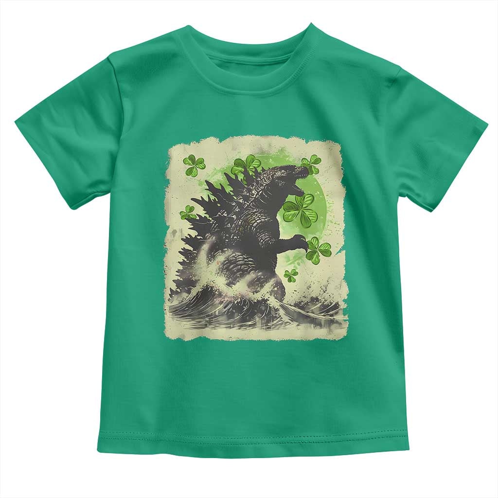 Funny St Patrick's Day Japanese Giant Monster Toddler T Shirt Vintage Shamrock Tsunami