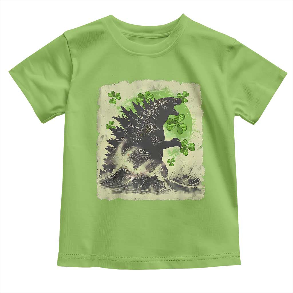Funny St Patrick's Day Japanese Giant Monster Toddler T Shirt Vintage Shamrock Tsunami