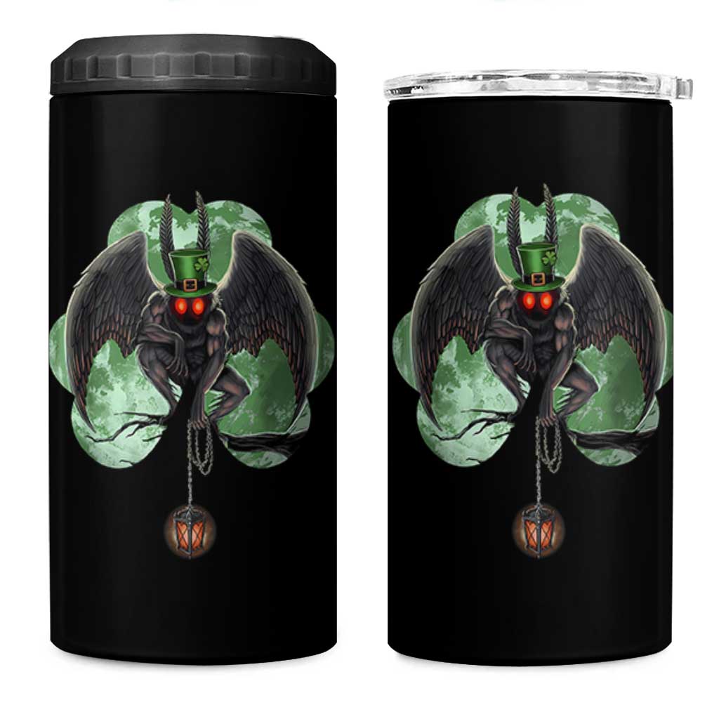 Funny St Patrick's Day Mothman Cryptid Creature Shamrock 4 in 1 Can Cooler Tumbler