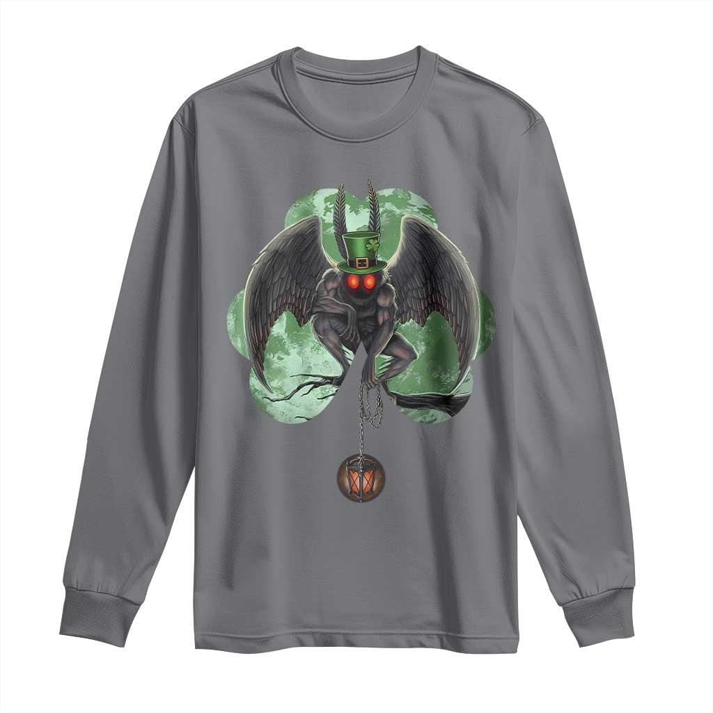 Funny St Patrick's Day Mothman Cryptid Creature Shamrock Long Sleeve Shirt