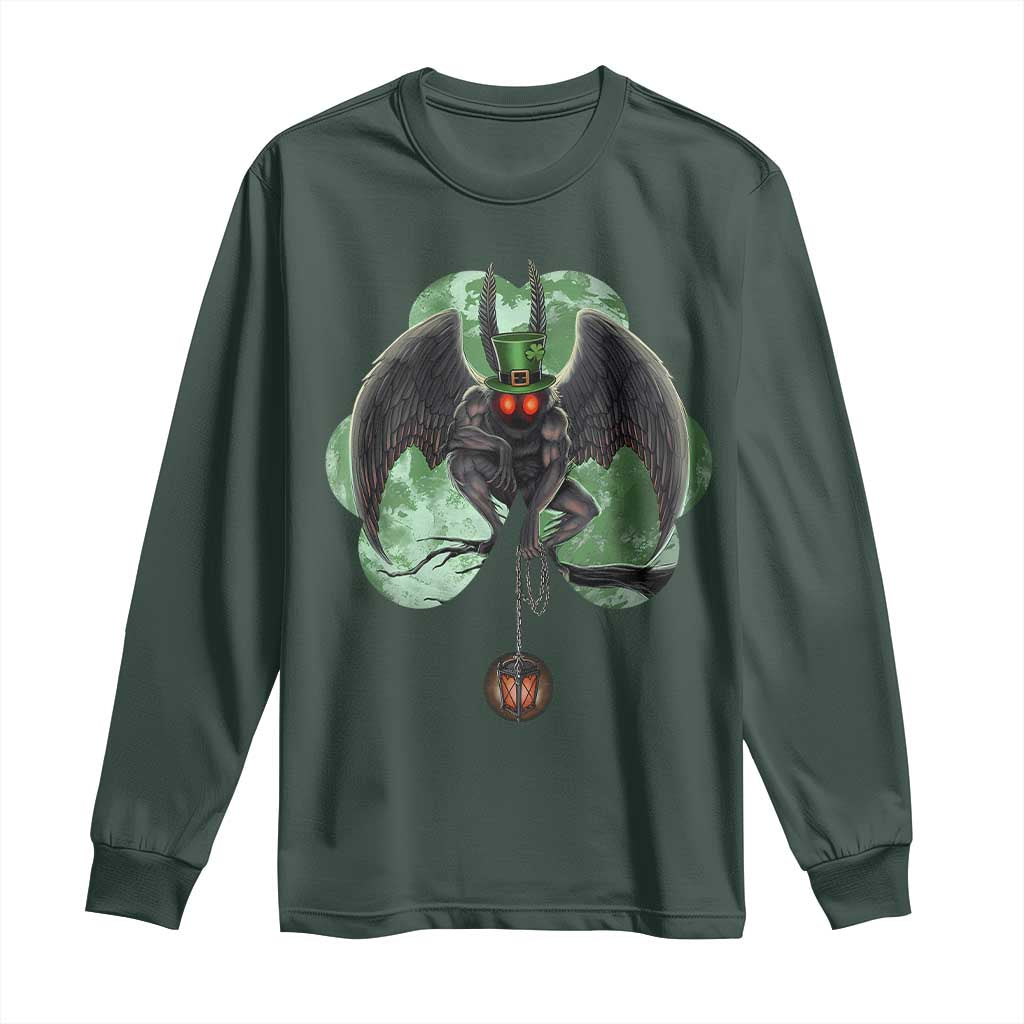 Funny St Patrick's Day Mothman Cryptid Creature Shamrock Long Sleeve Shirt