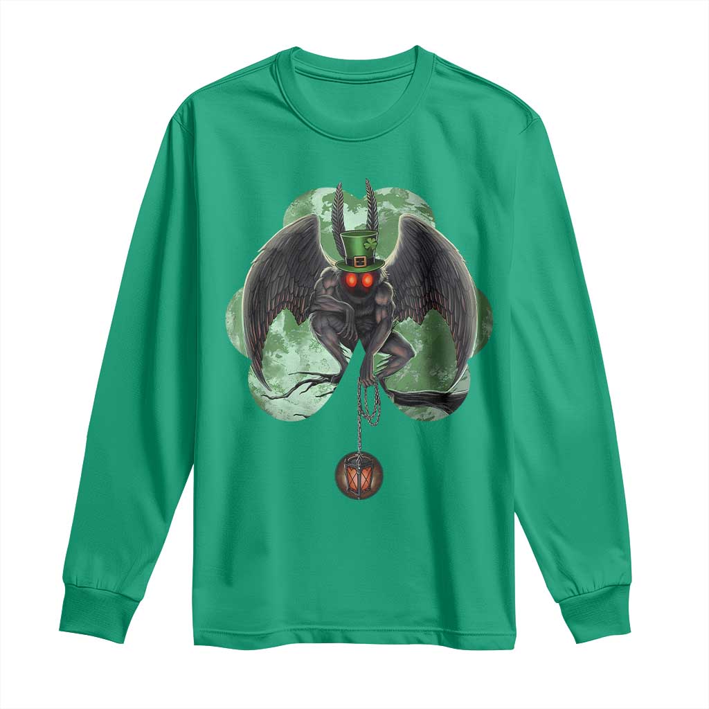 Funny St Patrick's Day Mothman Cryptid Creature Shamrock Long Sleeve Shirt