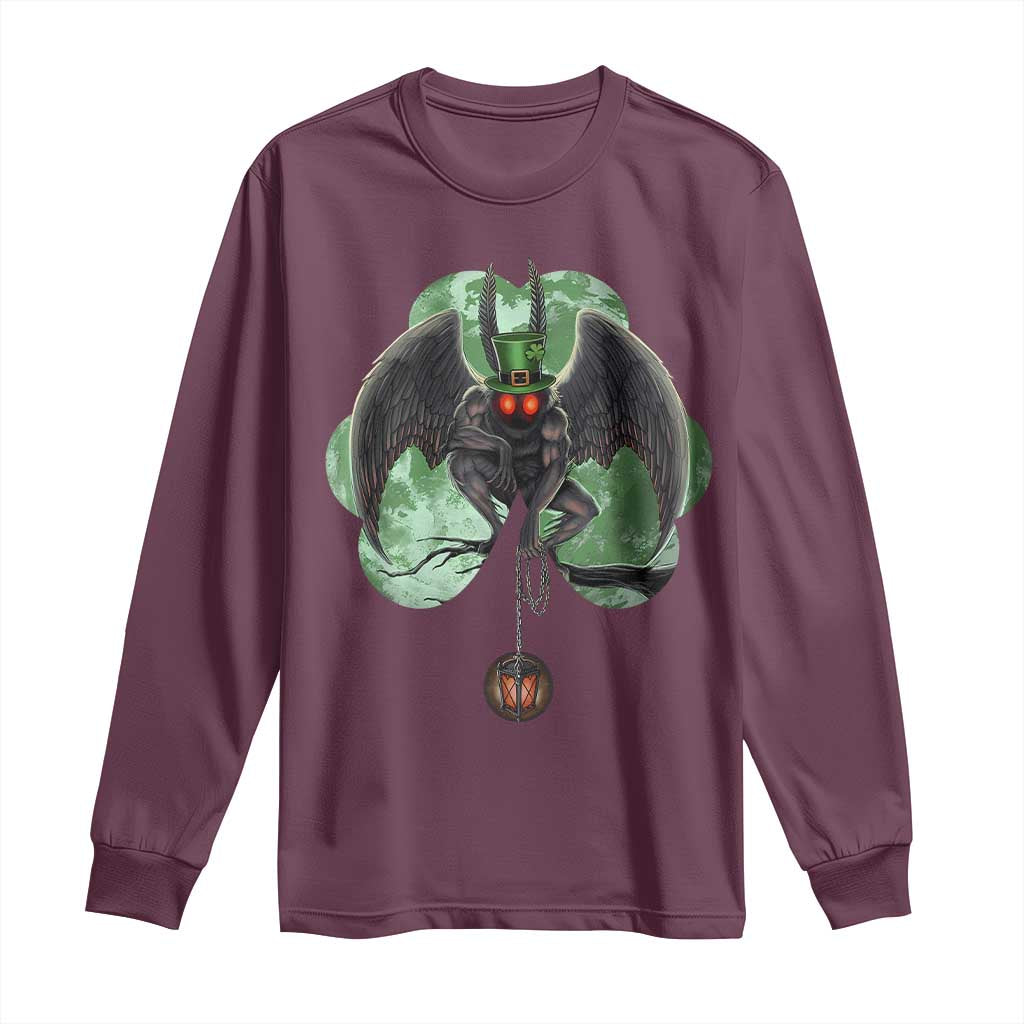 Funny St Patrick's Day Mothman Cryptid Creature Shamrock Long Sleeve Shirt