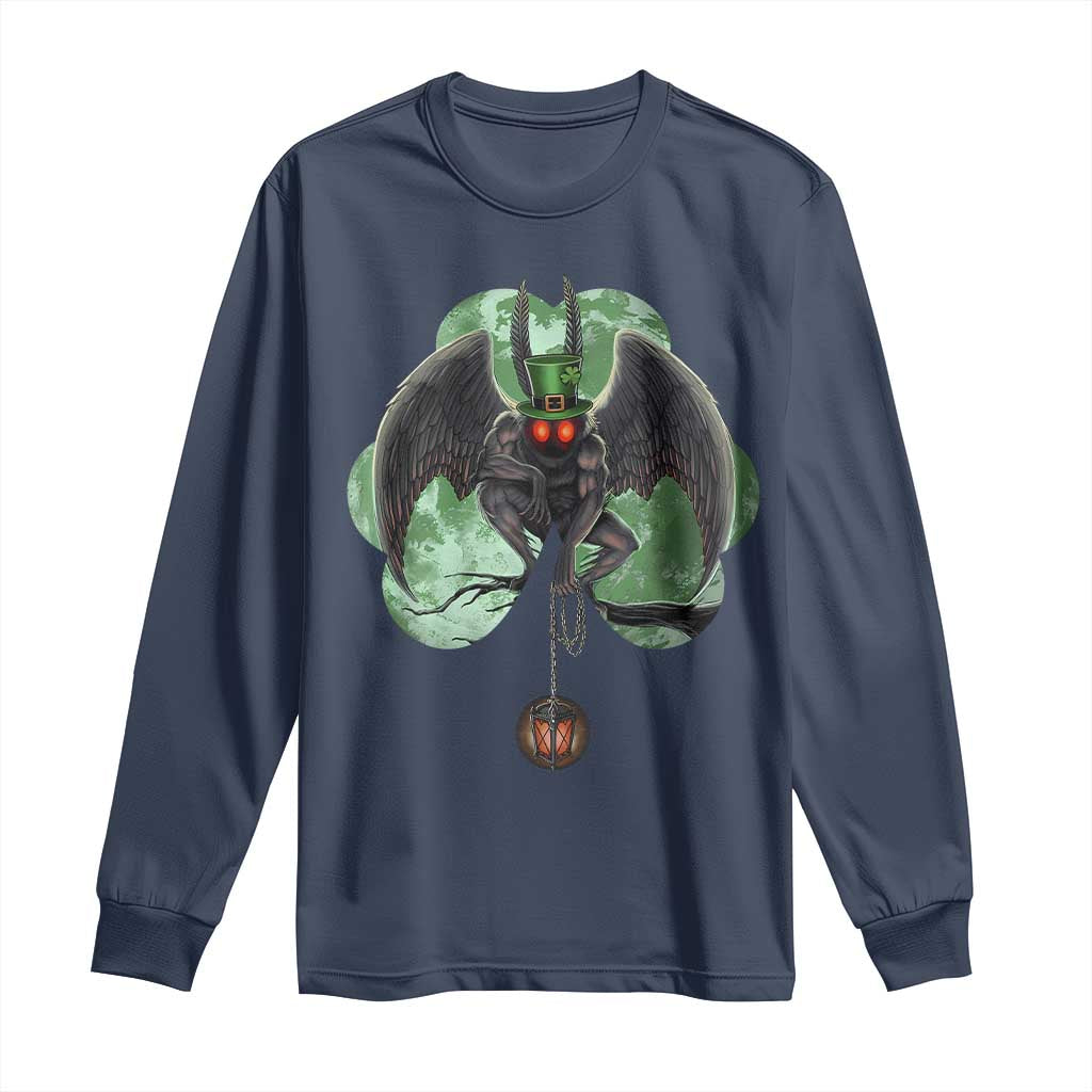 Funny St Patrick's Day Mothman Cryptid Creature Shamrock Long Sleeve Shirt