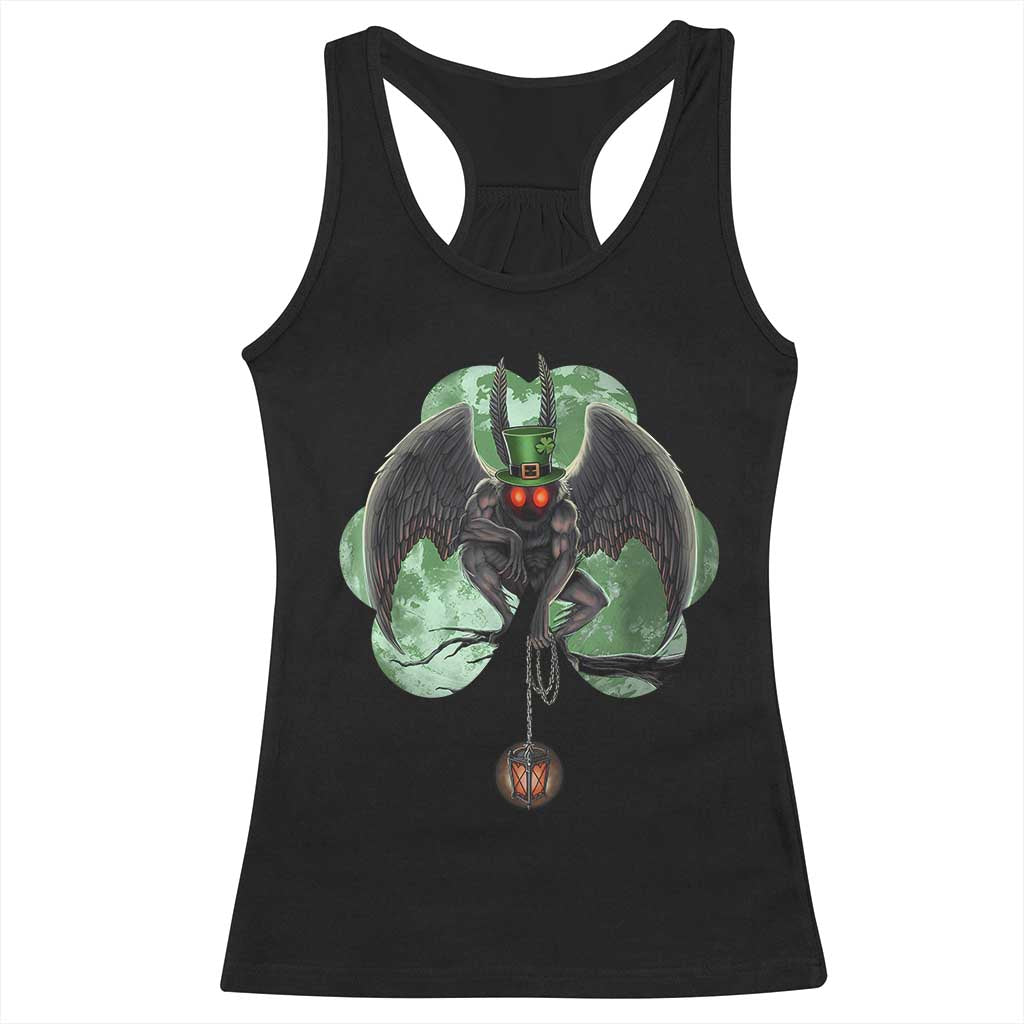 Funny St Patrick's Day Mothman Cryptid Creature Shamrock Racerback Tank Top