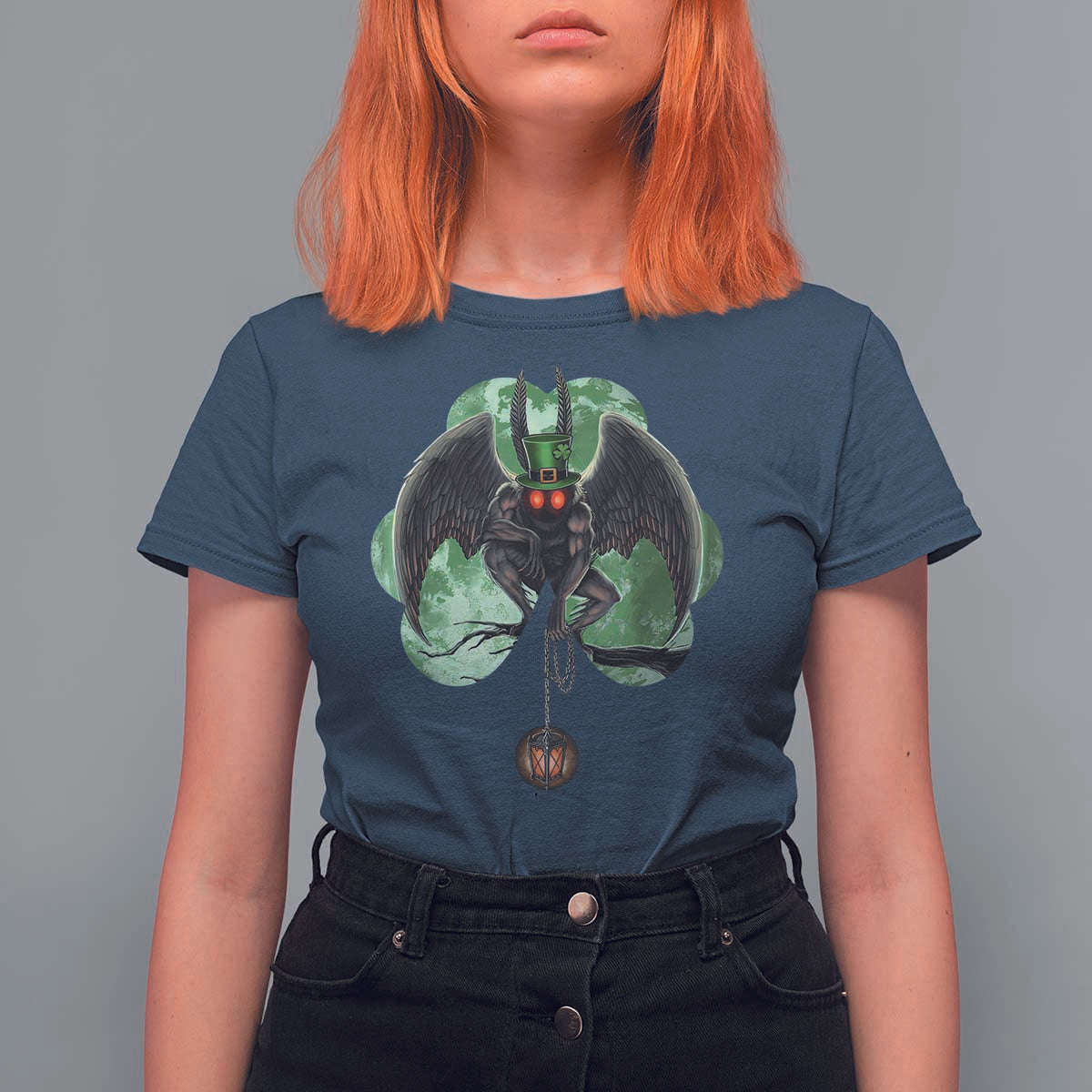 Funny St Patrick's Day Mothman Cryptid Creature Shamrock T Shirt For Women