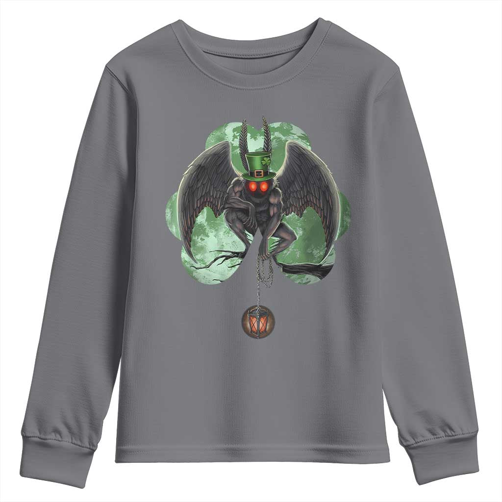 Funny St Patrick's Day Mothman Cryptid Creature Shamrock Youth Sweatshirt