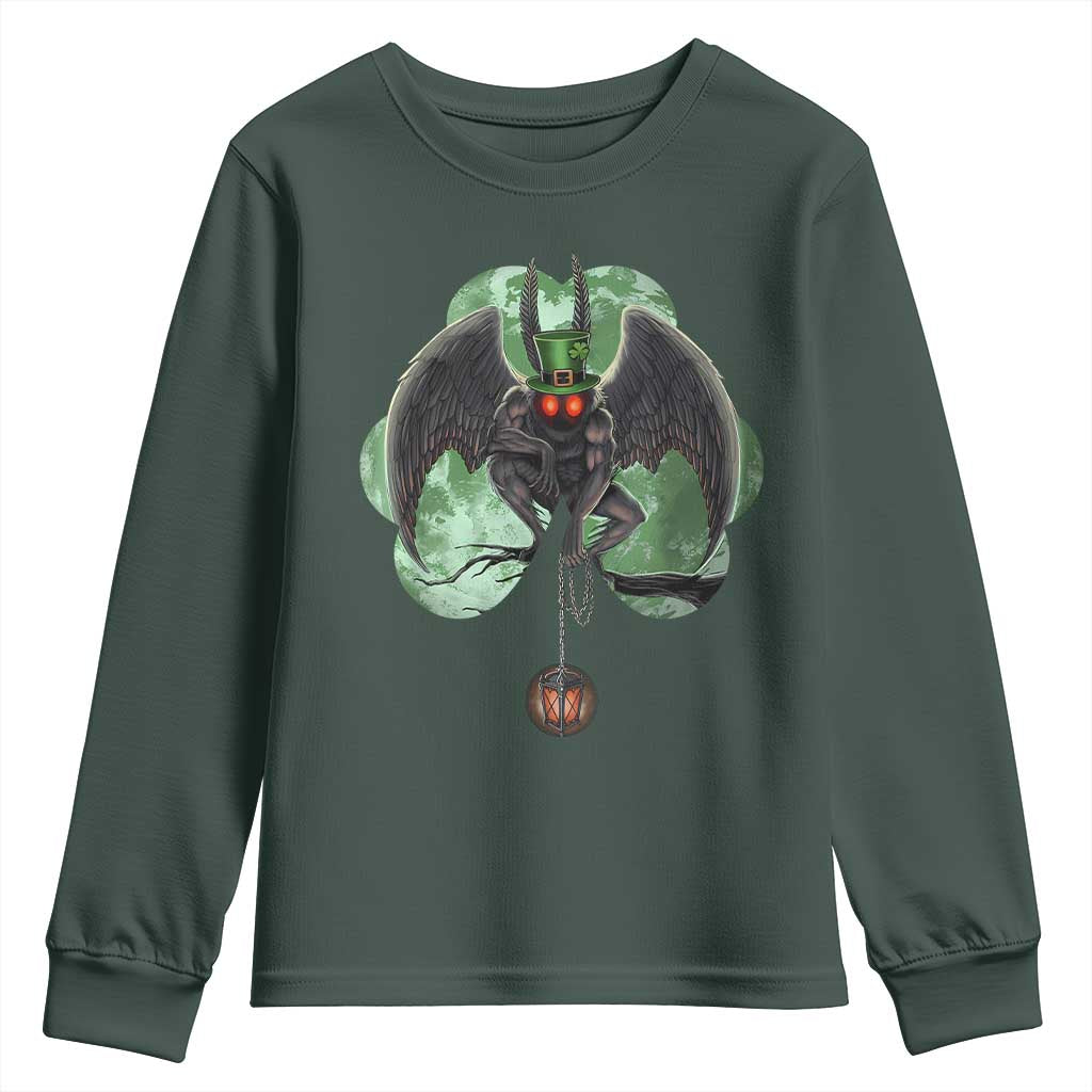 Funny St Patrick's Day Mothman Cryptid Creature Shamrock Youth Sweatshirt