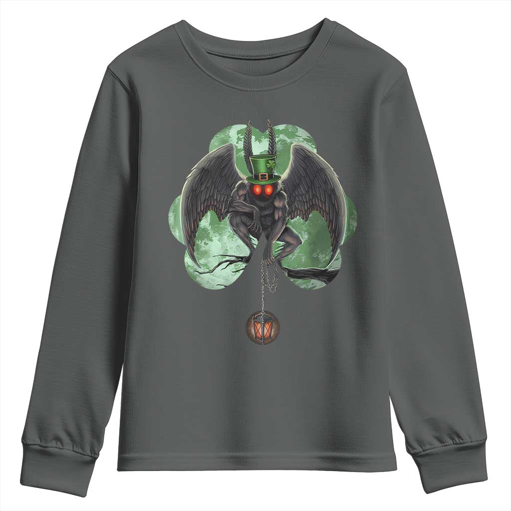 Funny St Patrick's Day Mothman Cryptid Creature Shamrock Youth Sweatshirt