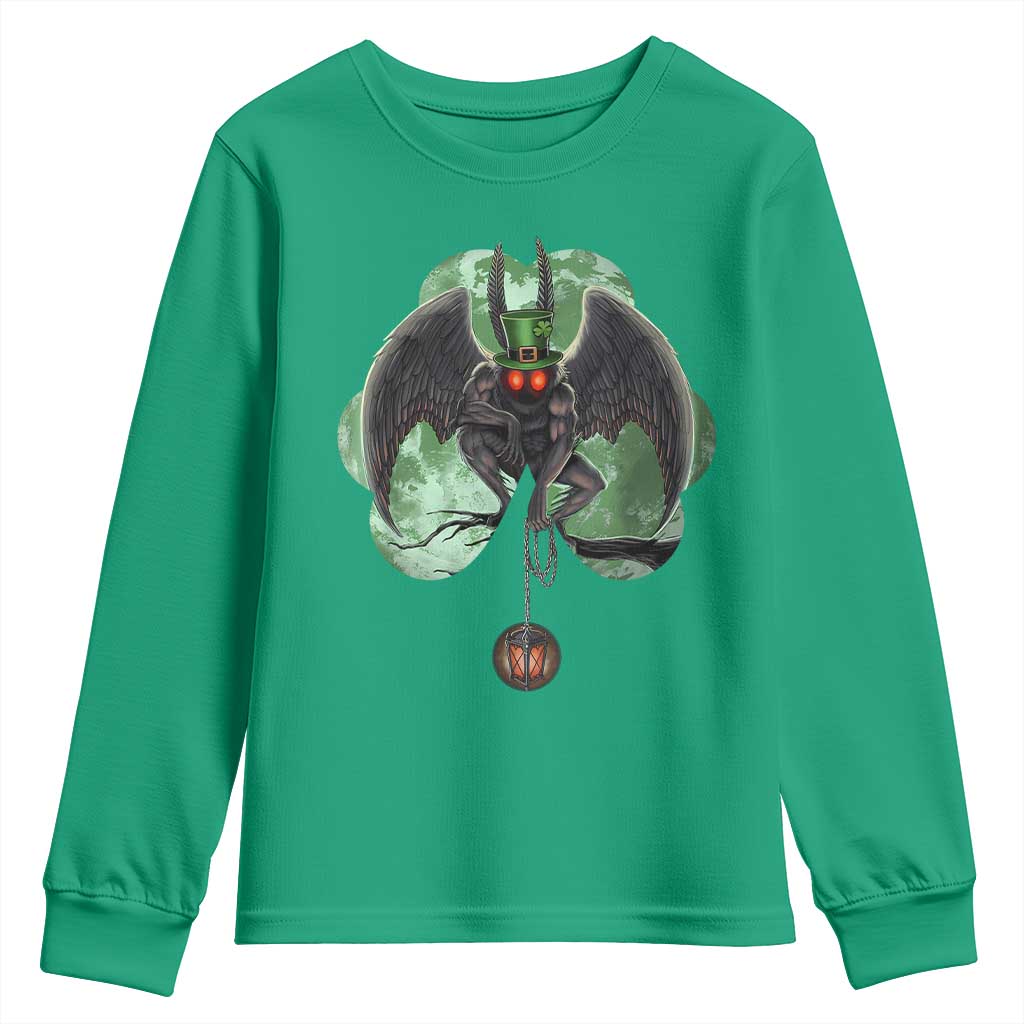 Funny St Patrick's Day Mothman Cryptid Creature Shamrock Youth Sweatshirt
