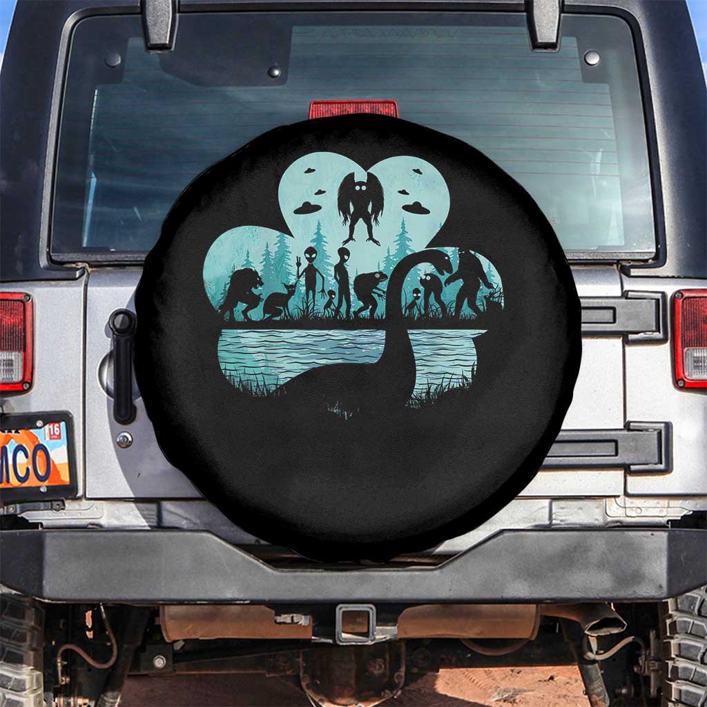Funny Cryptid St Patrick's Day Spare Tire Cover Bigfoot Mothman Aliens Shamrock