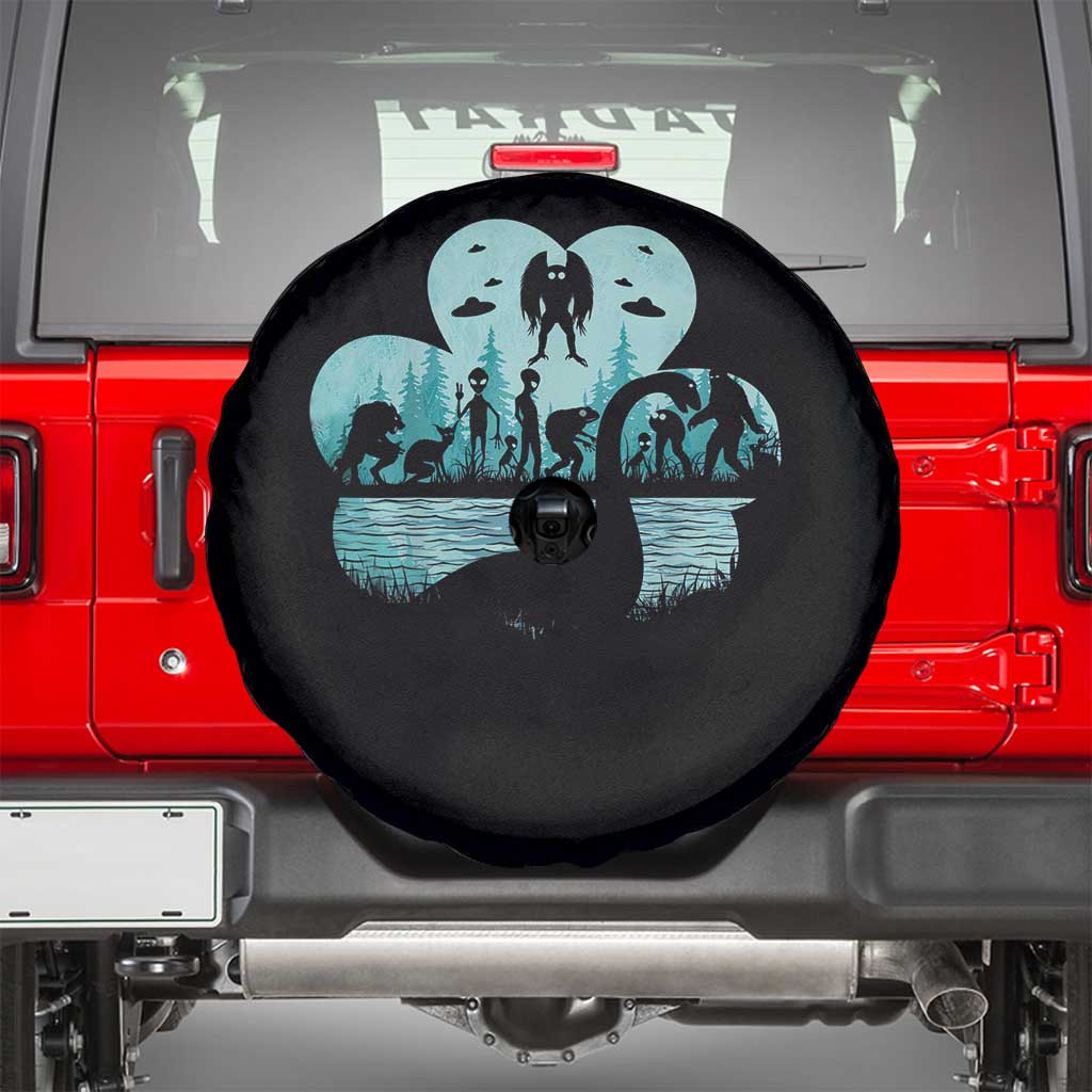 Funny Cryptid St Patrick's Day Spare Tire Cover Bigfoot Mothman Aliens Shamrock
