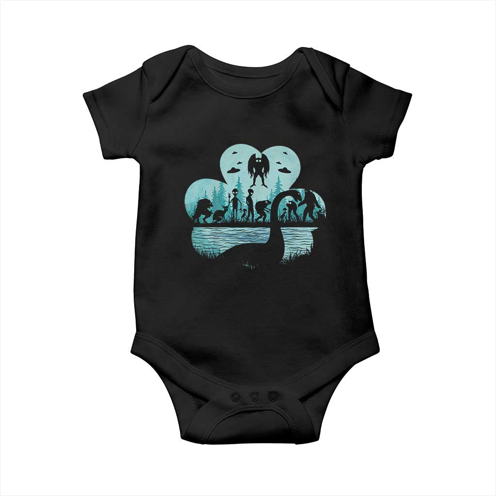 Funny Cryptid St Patrick's Day Baby Onesie Bigfoot Mothman Aliens Shamrock