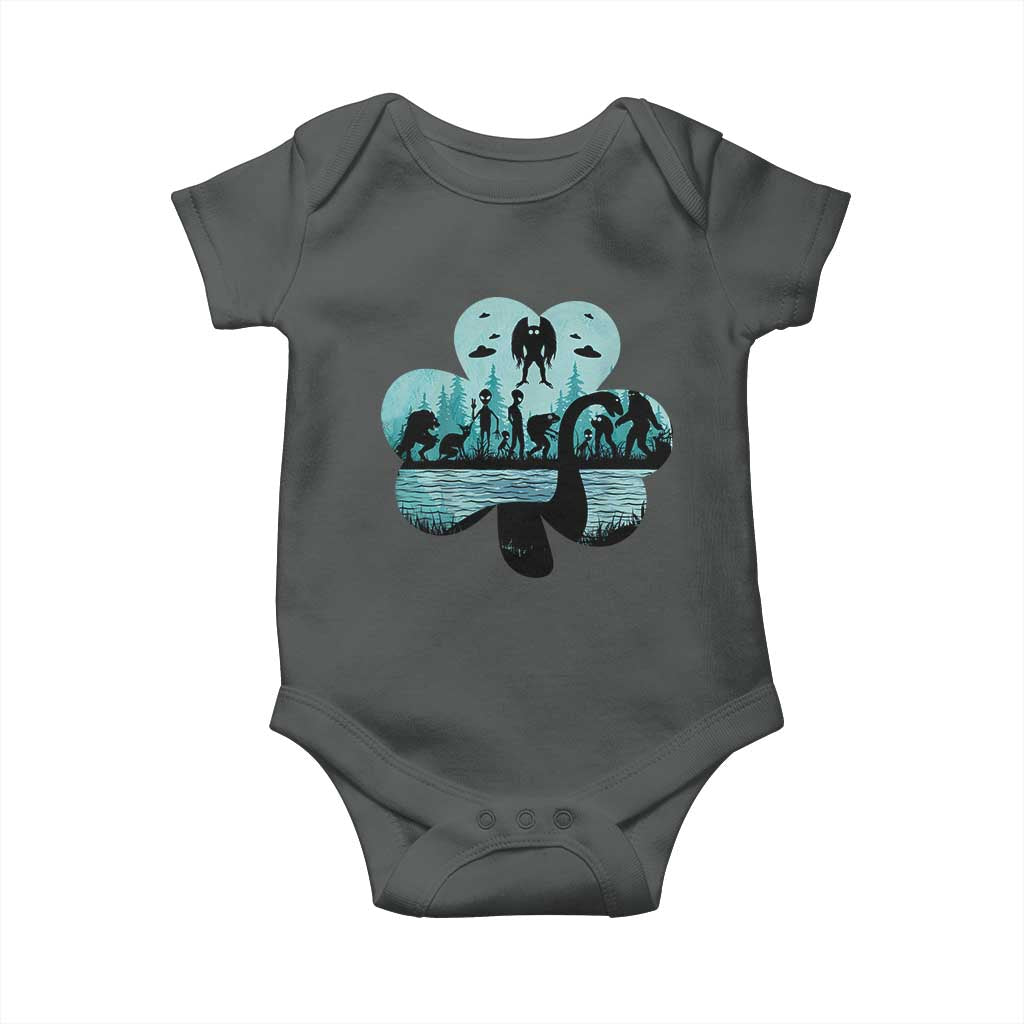 Funny Cryptid St Patrick's Day Baby Onesie Bigfoot Mothman Aliens Shamrock