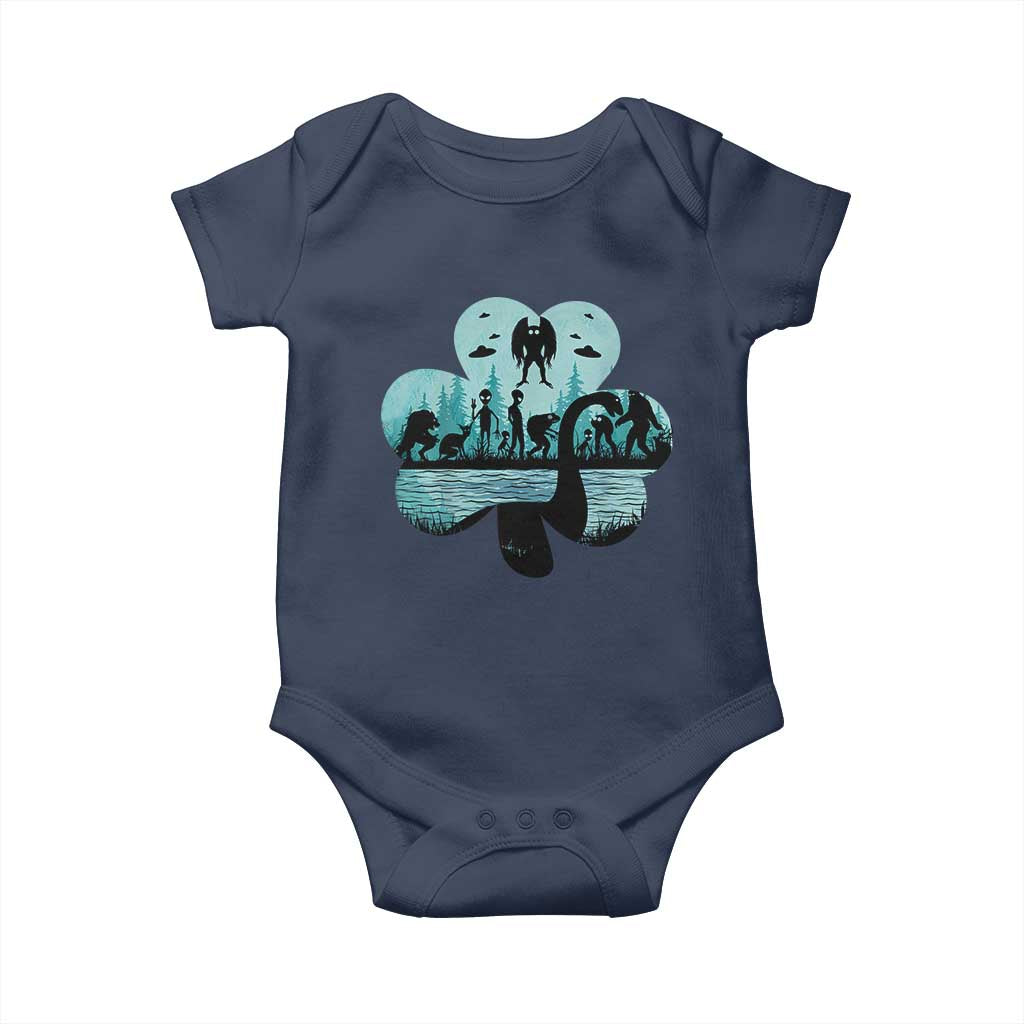 Funny Cryptid St Patrick's Day Baby Onesie Bigfoot Mothman Aliens Shamrock