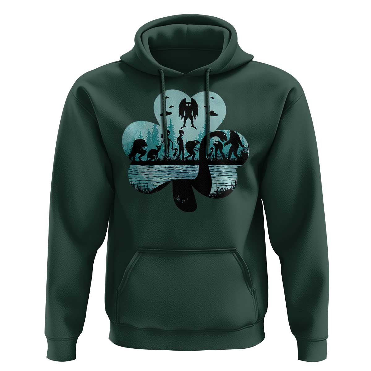 Funny Cryptid St Patrick's Day Hoodie Bigfoot Mothman Aliens Shamrock