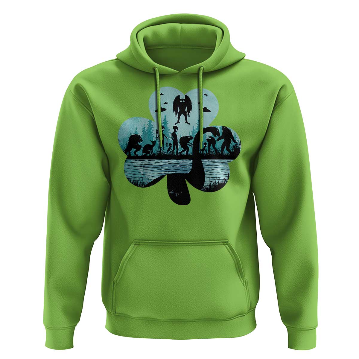 Funny Cryptid St Patrick's Day Hoodie Bigfoot Mothman Aliens Shamrock