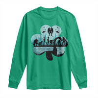 Funny Cryptid St Patrick's Day Long Sleeve Shirt Bigfoot Mothman Aliens Shamrock