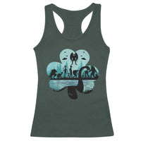 Funny Cryptid St Patrick's Day Racerback Tank Top Bigfoot Mothman Aliens Shamrock