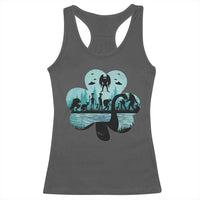 Funny Cryptid St Patrick's Day Racerback Tank Top Bigfoot Mothman Aliens Shamrock