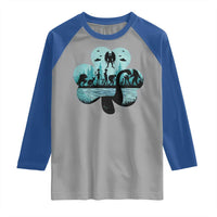 Funny Cryptid St Patrick's Day Raglan Shirt Bigfoot Mothman Aliens Shamrock
