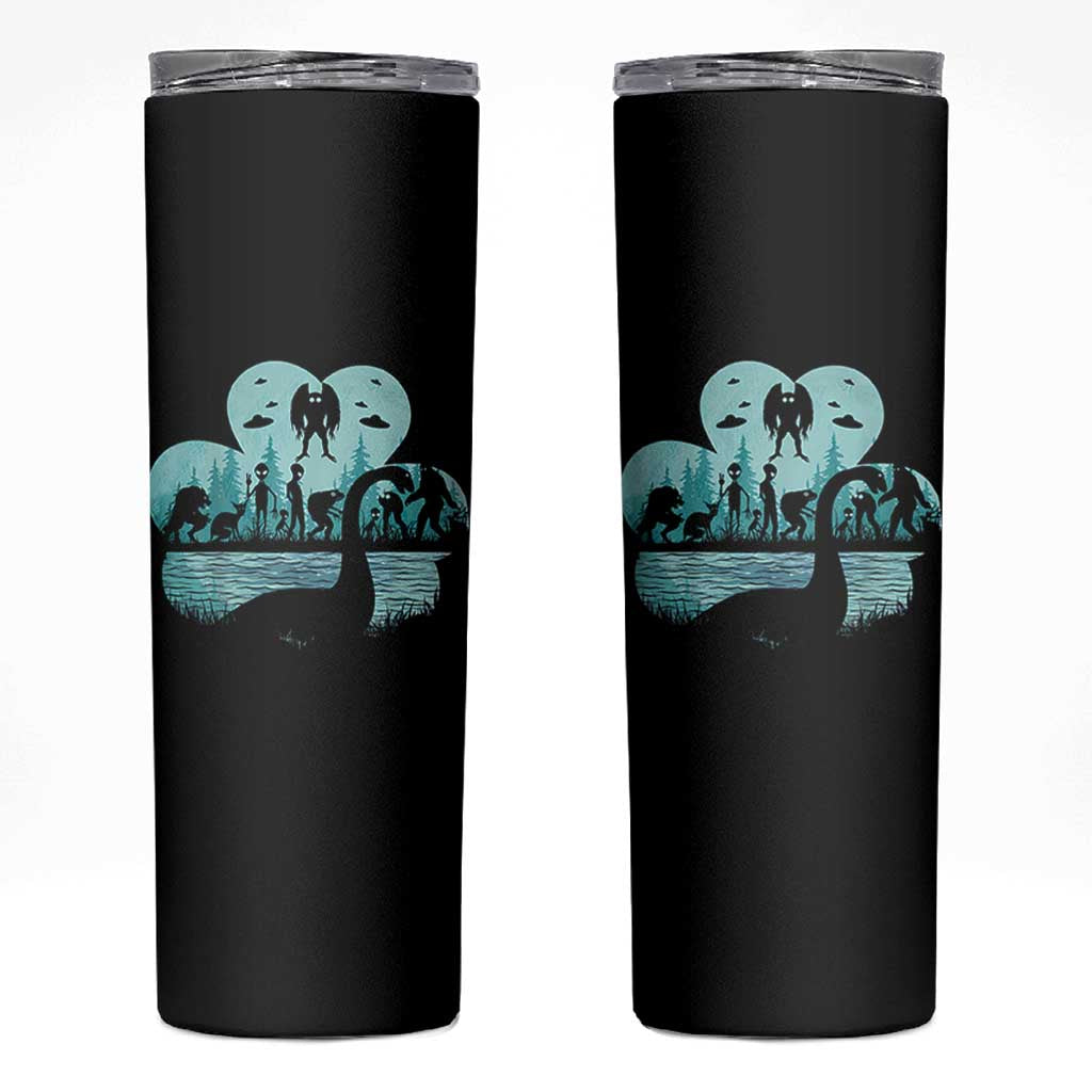 Funny Cryptid St Patrick's Day Skinny Tumbler Bigfoot Mothman Aliens Shamrock