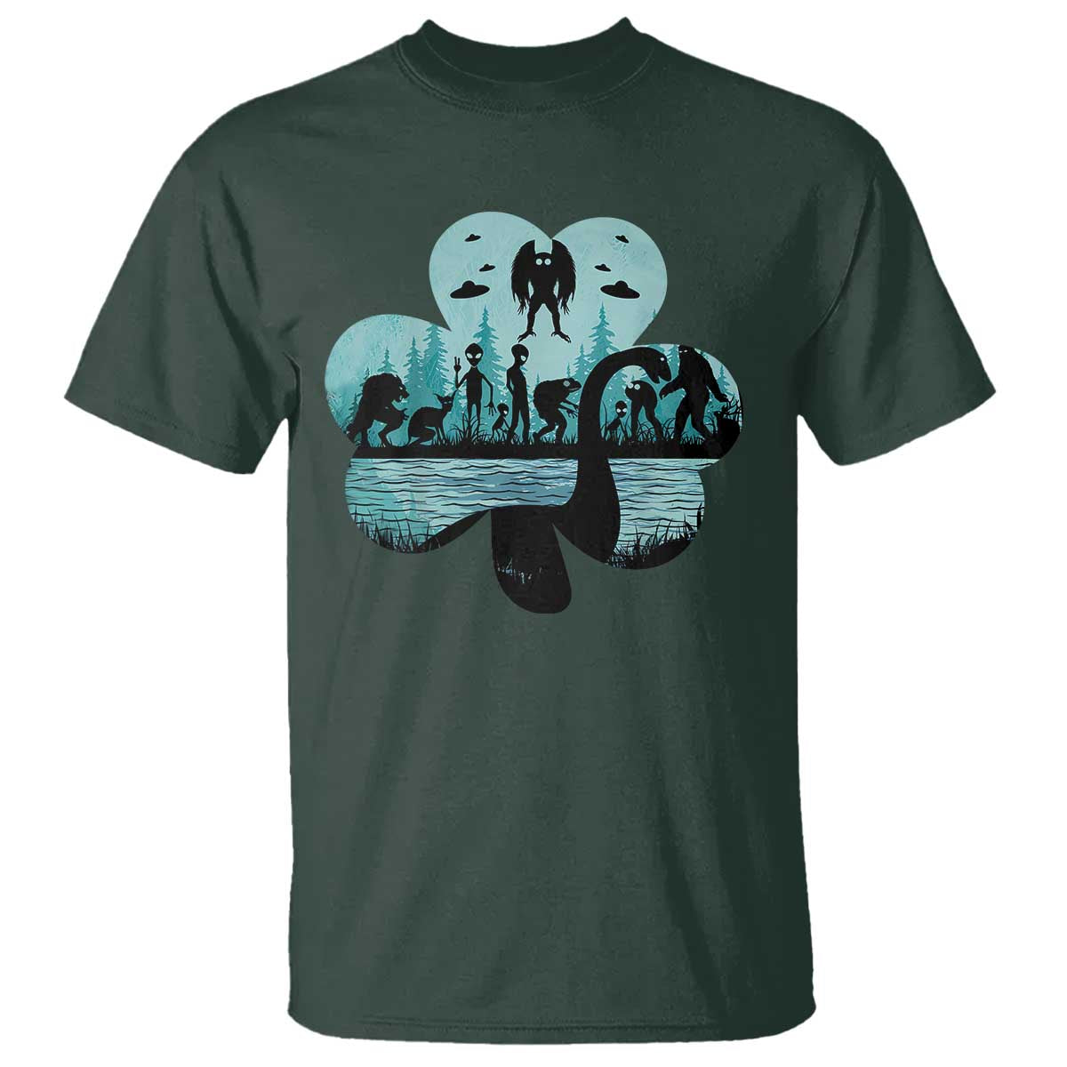 Funny Cryptid St Patrick's Day T Shirt Bigfoot Mothman Aliens Shamrock
