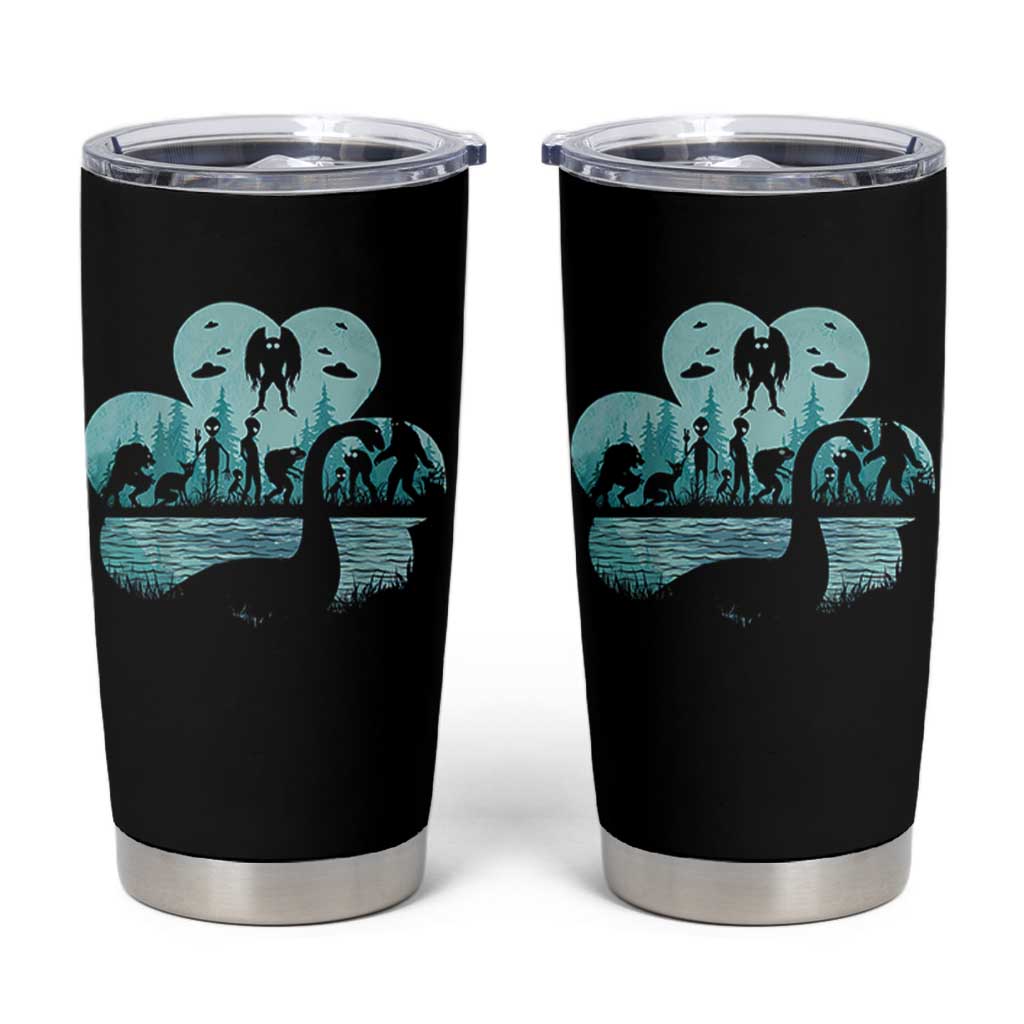 Funny Cryptid St Patrick's Day Tumbler Cup Bigfoot Mothman Aliens Shamrock