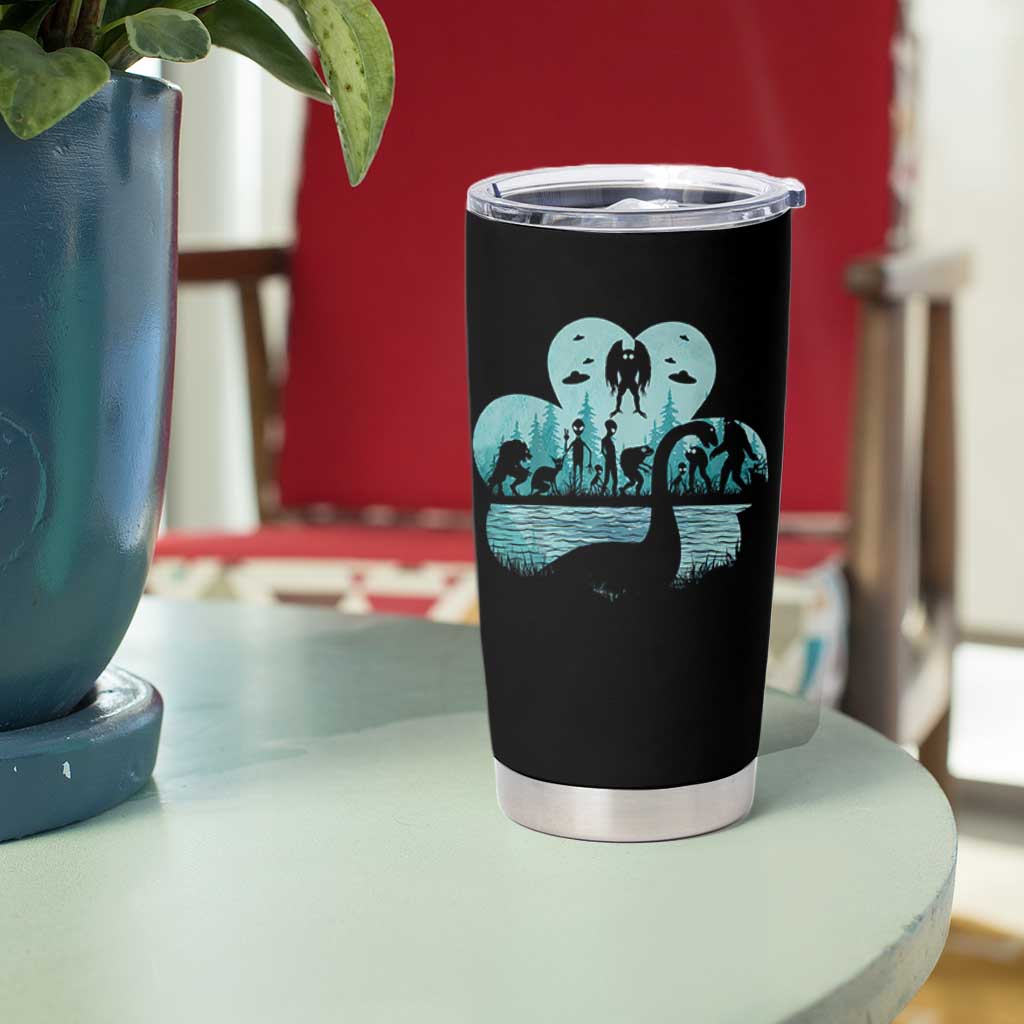 Funny Cryptid St Patrick's Day Tumbler Cup Bigfoot Mothman Aliens Shamrock