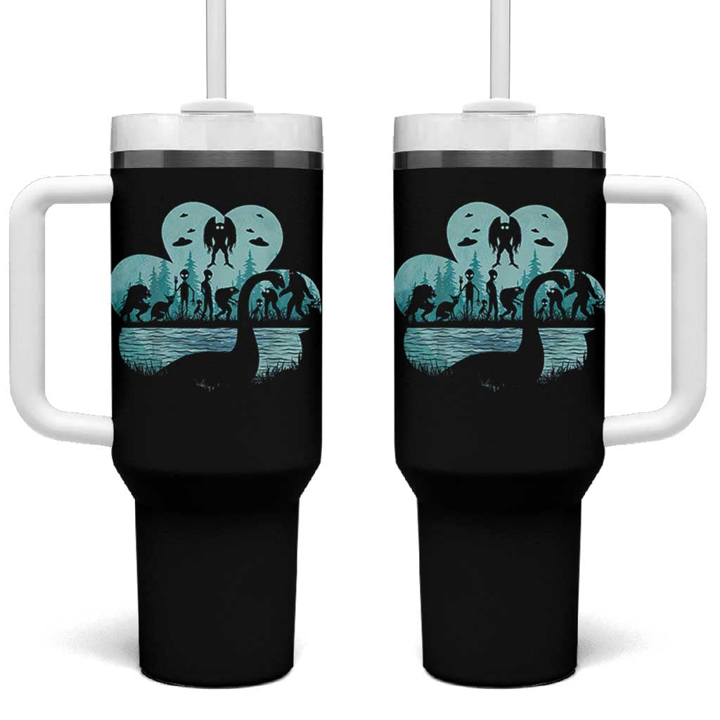 Funny Cryptid St Patrick's Day Tumbler With Handle Bigfoot Mothman Aliens Shamrock