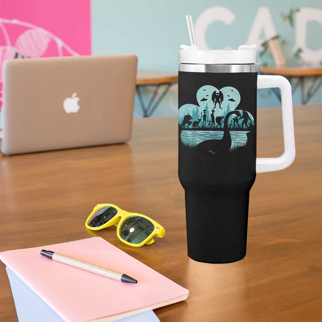 Funny Cryptid St Patrick's Day Tumbler With Handle Bigfoot Mothman Aliens Shamrock