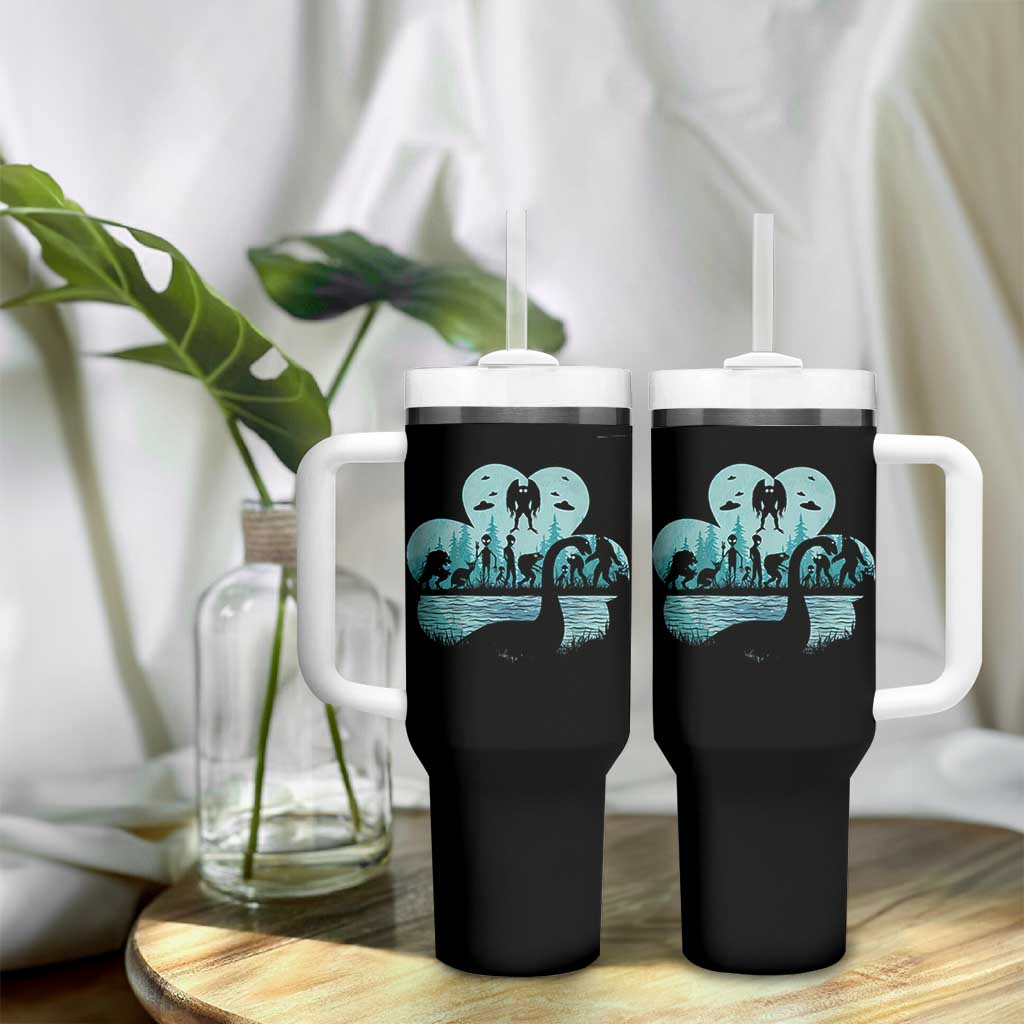 Funny Cryptid St Patrick's Day Tumbler With Handle Bigfoot Mothman Aliens Shamrock