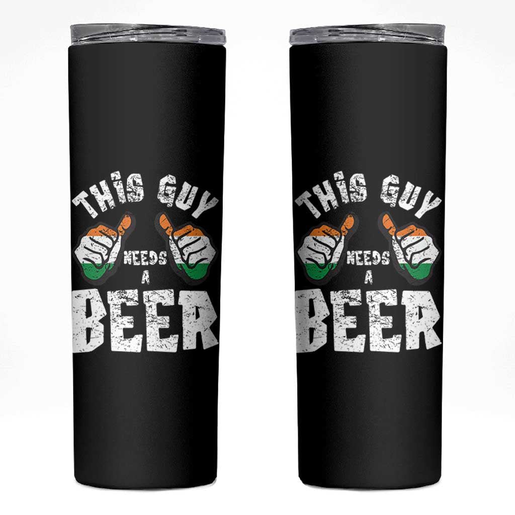 Funny Irish Beer Drinking Skinny Tumbler This Guy Needs A Beer Ireland Flag - Wonder Print Shop