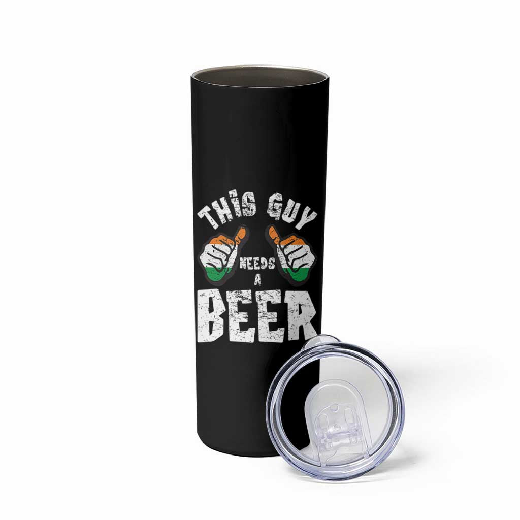 Funny Irish Beer Drinking Skinny Tumbler This Guy Needs A Beer Ireland Flag - Wonder Print Shop