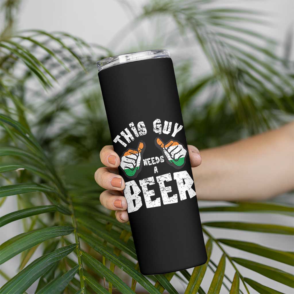 Funny Irish Beer Drinking Skinny Tumbler This Guy Needs A Beer Ireland Flag - Wonder Print Shop