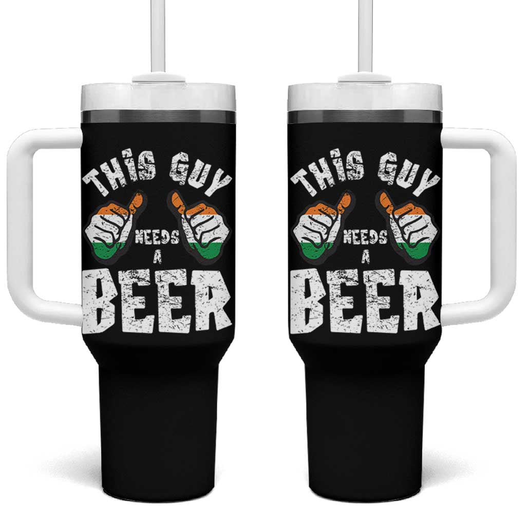 Funny Irish Beer Drinking Tumbler With Handle This Guy Needs A Beer Ireland Flag - Wonder Print Shop