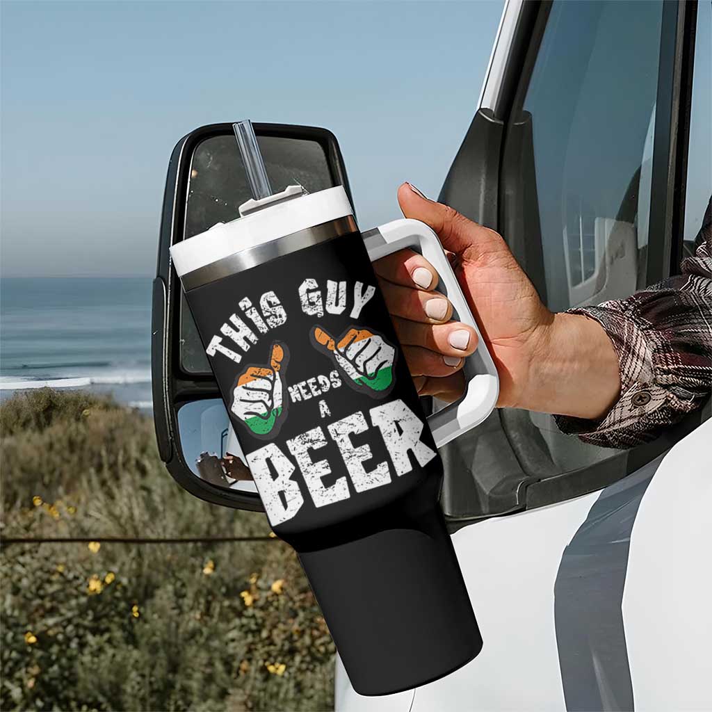 Funny Irish Beer Drinking Tumbler With Handle This Guy Needs A Beer Ireland Flag - Wonder Print Shop