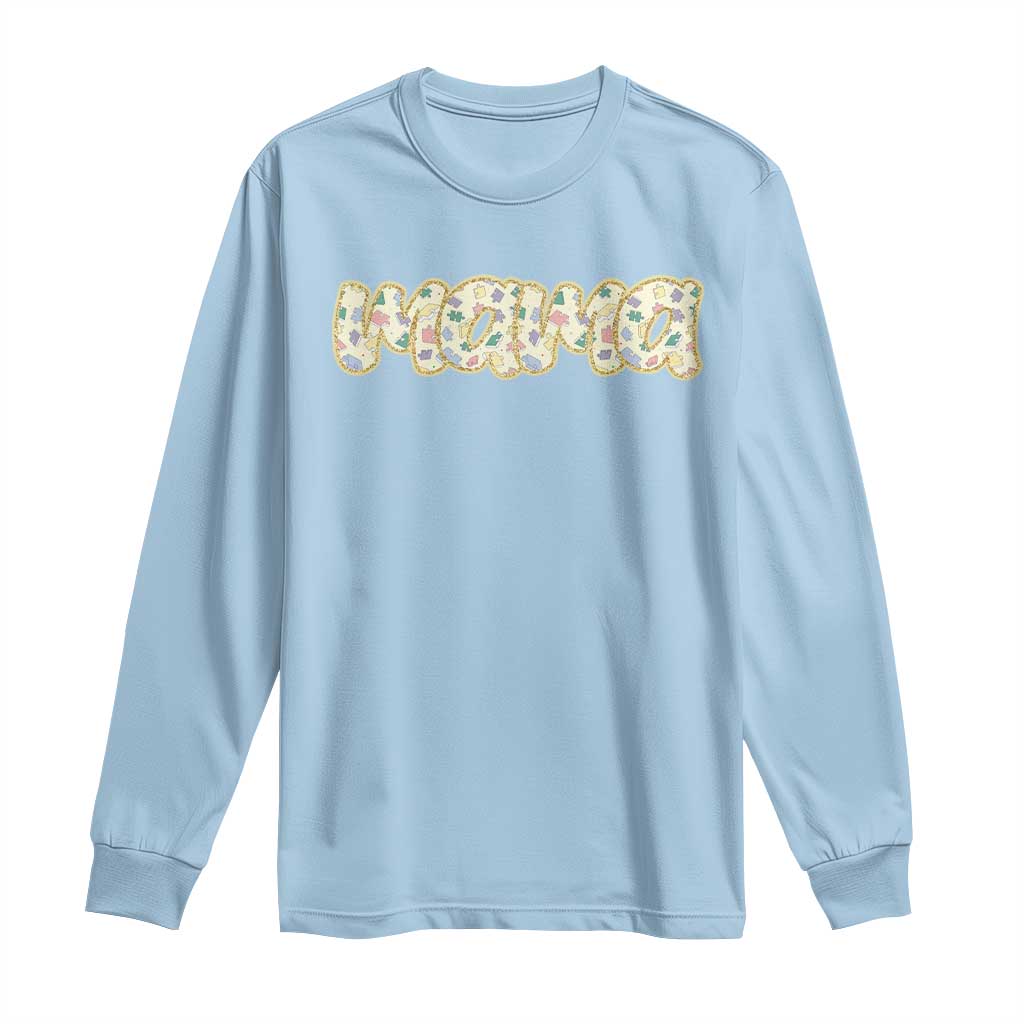 Autism Mama Long Sleeve Shirt Autism Awareness Mental Health Puzzle Glitter Print