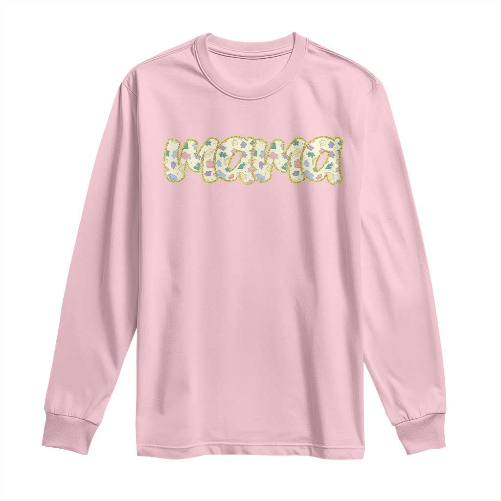 Autism Mama Long Sleeve Shirt Autism Awareness Mental Health Puzzle Glitter Print