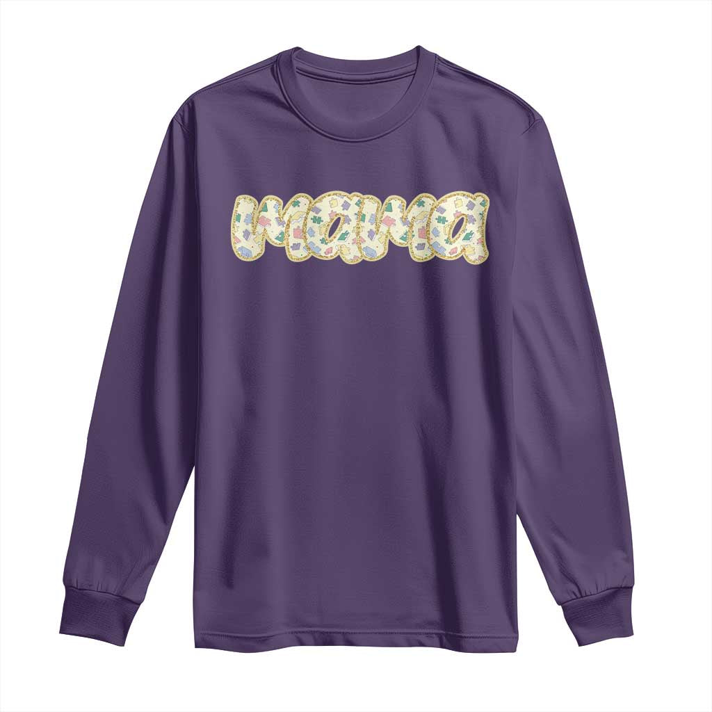 Autism Mama Long Sleeve Shirt Autism Awareness Mental Health Puzzle Glitter Print