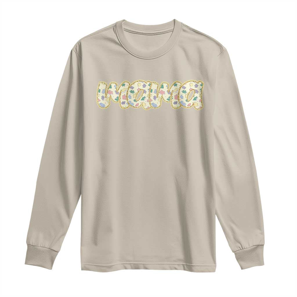 Autism Mama Long Sleeve Shirt Autism Awareness Mental Health Puzzle Glitter Print