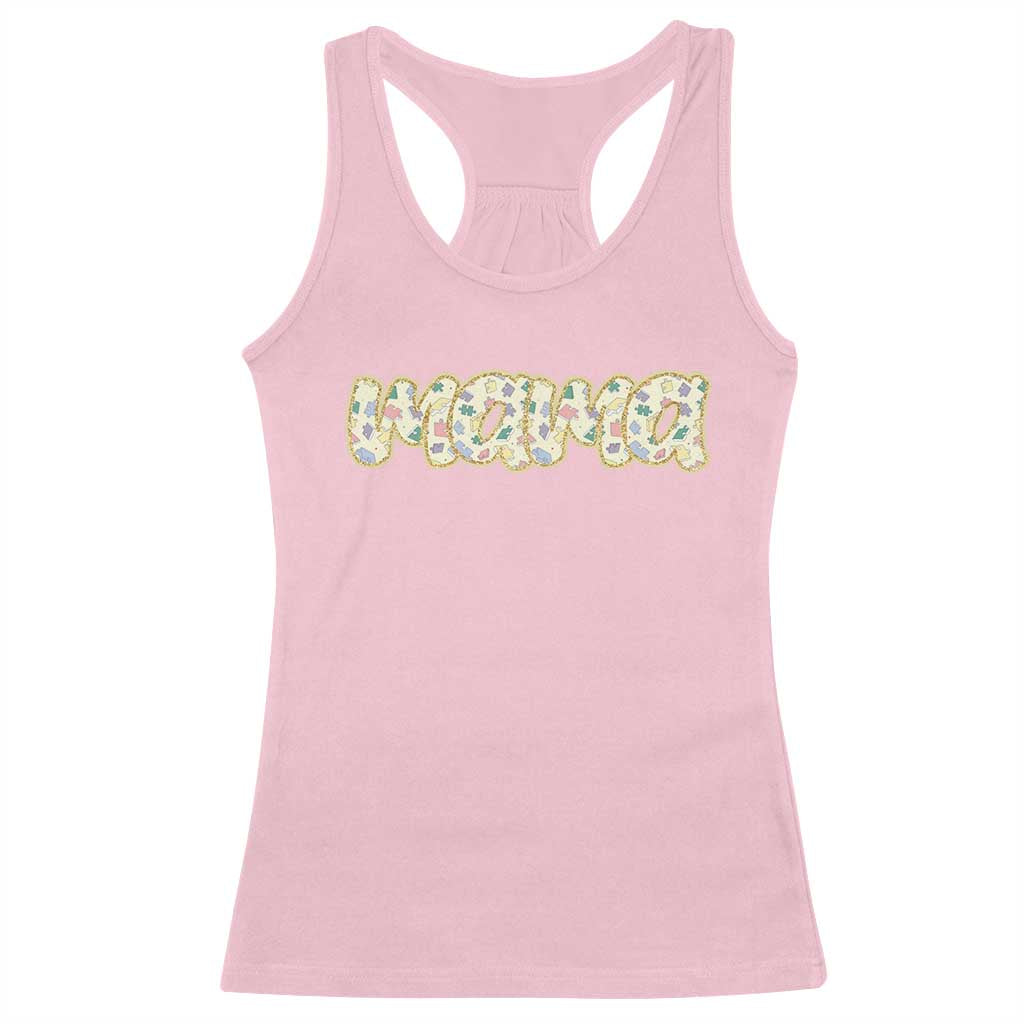 Autism Mama Racerback Tank Top Autism Awareness Mental Health Puzzle Glitter Print