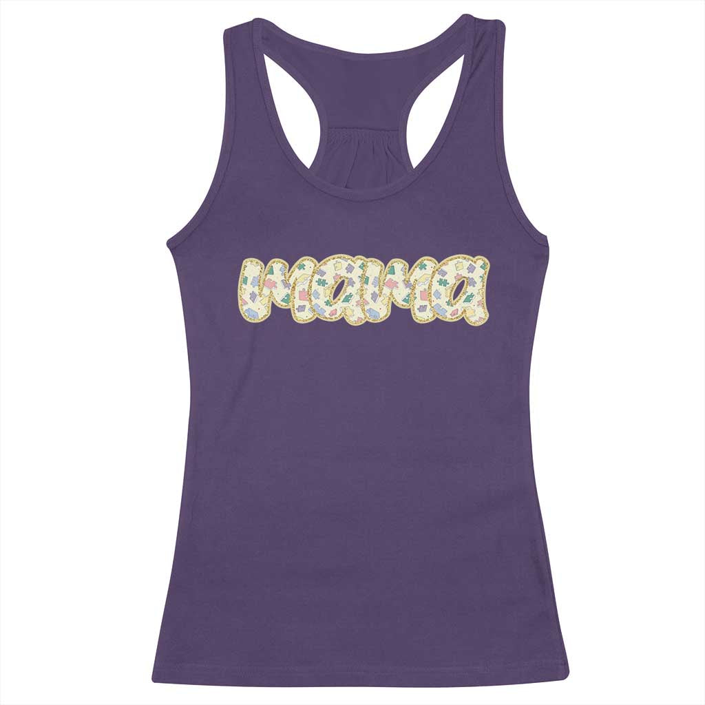 Autism Mama Racerback Tank Top Autism Awareness Mental Health Puzzle Glitter Print