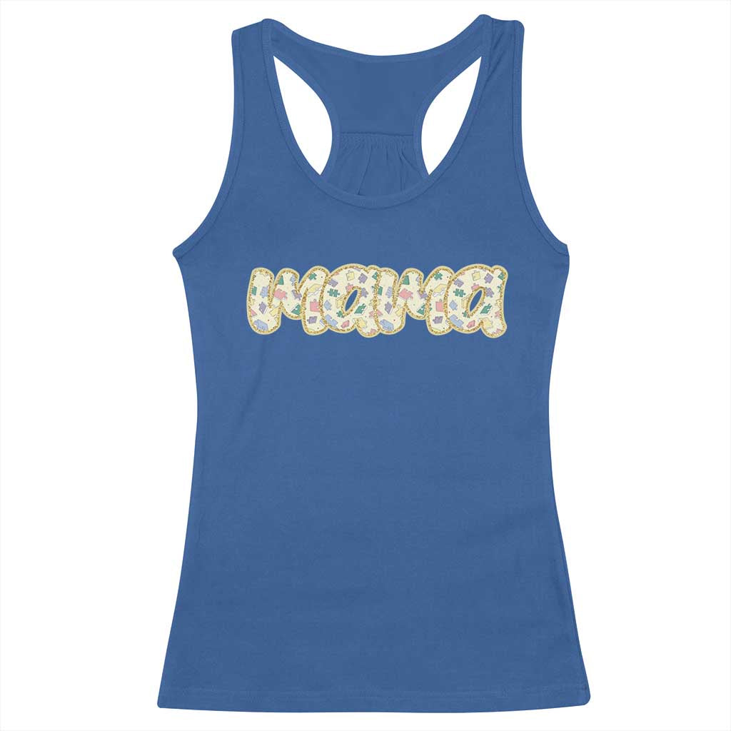 Autism Mama Racerback Tank Top Autism Awareness Mental Health Puzzle Glitter Print
