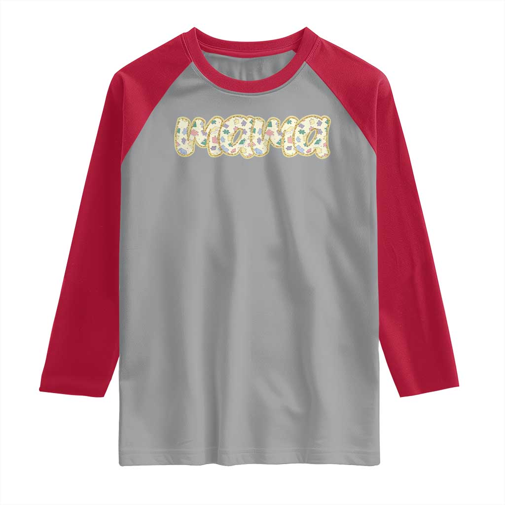 Autism Mama Raglan Shirt Autism Awareness Mental Health Puzzle Glitter Print
