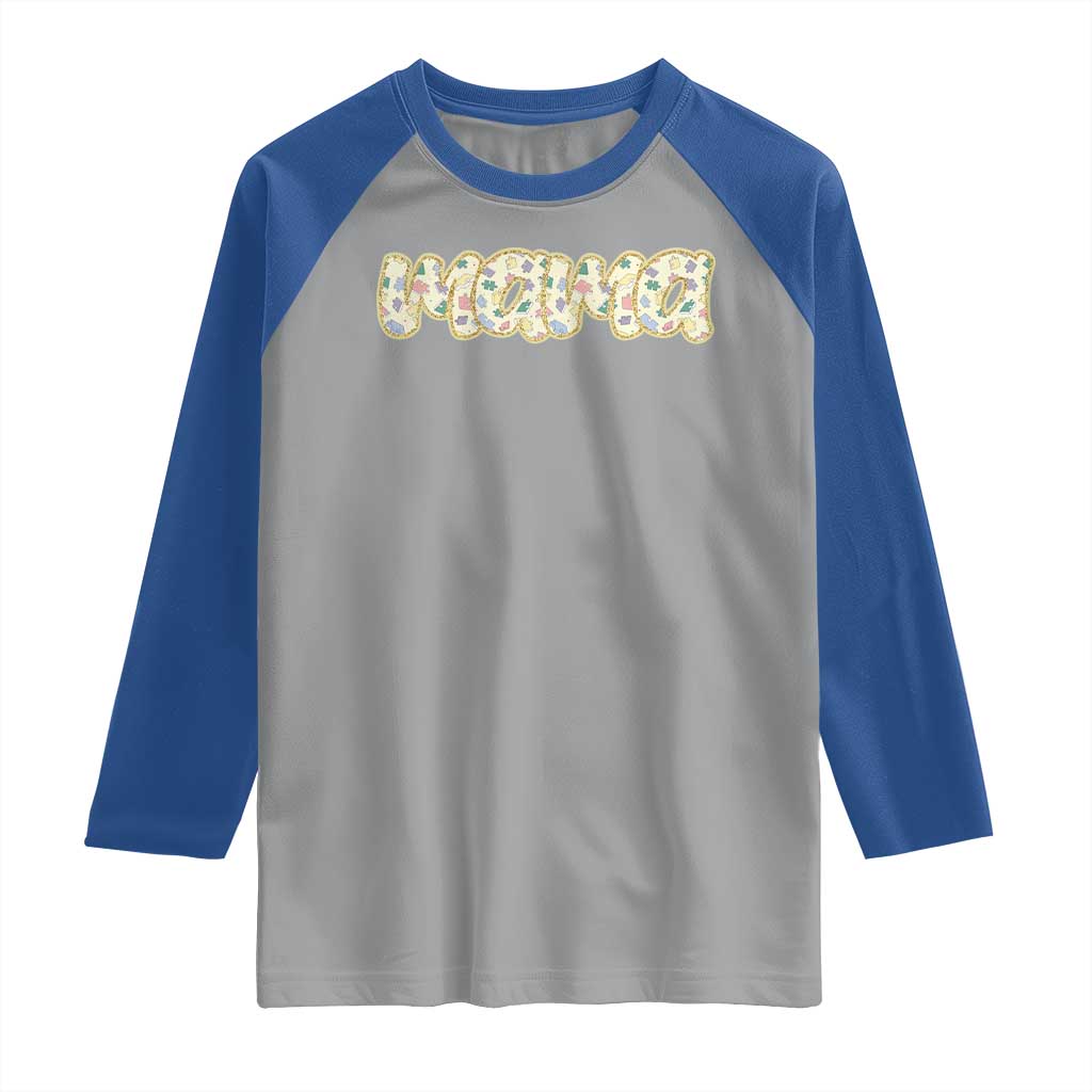 Autism Mama Raglan Shirt Autism Awareness Mental Health Puzzle Glitter Print