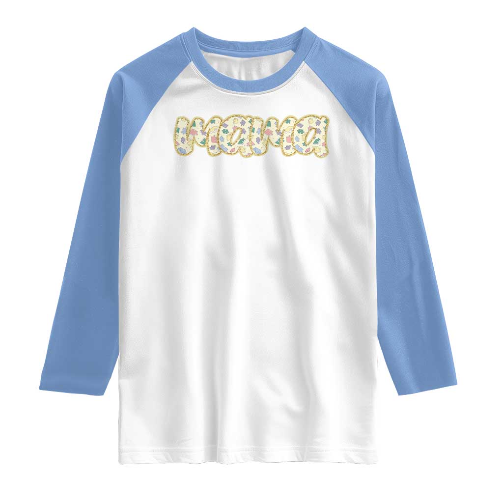Autism Mama Raglan Shirt Autism Awareness Mental Health Puzzle Glitter Print