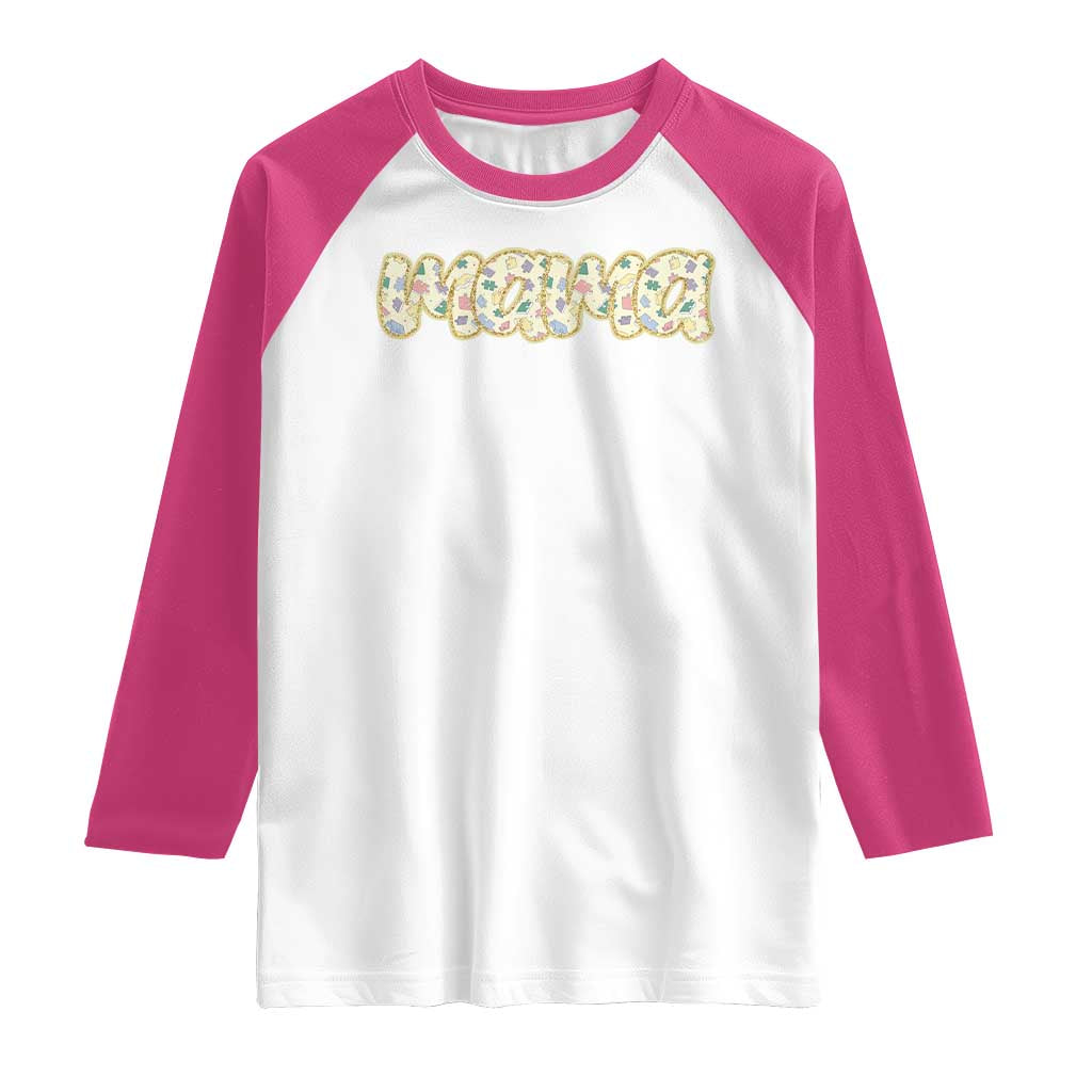 Autism Mama Raglan Shirt Autism Awareness Mental Health Puzzle Glitter Print