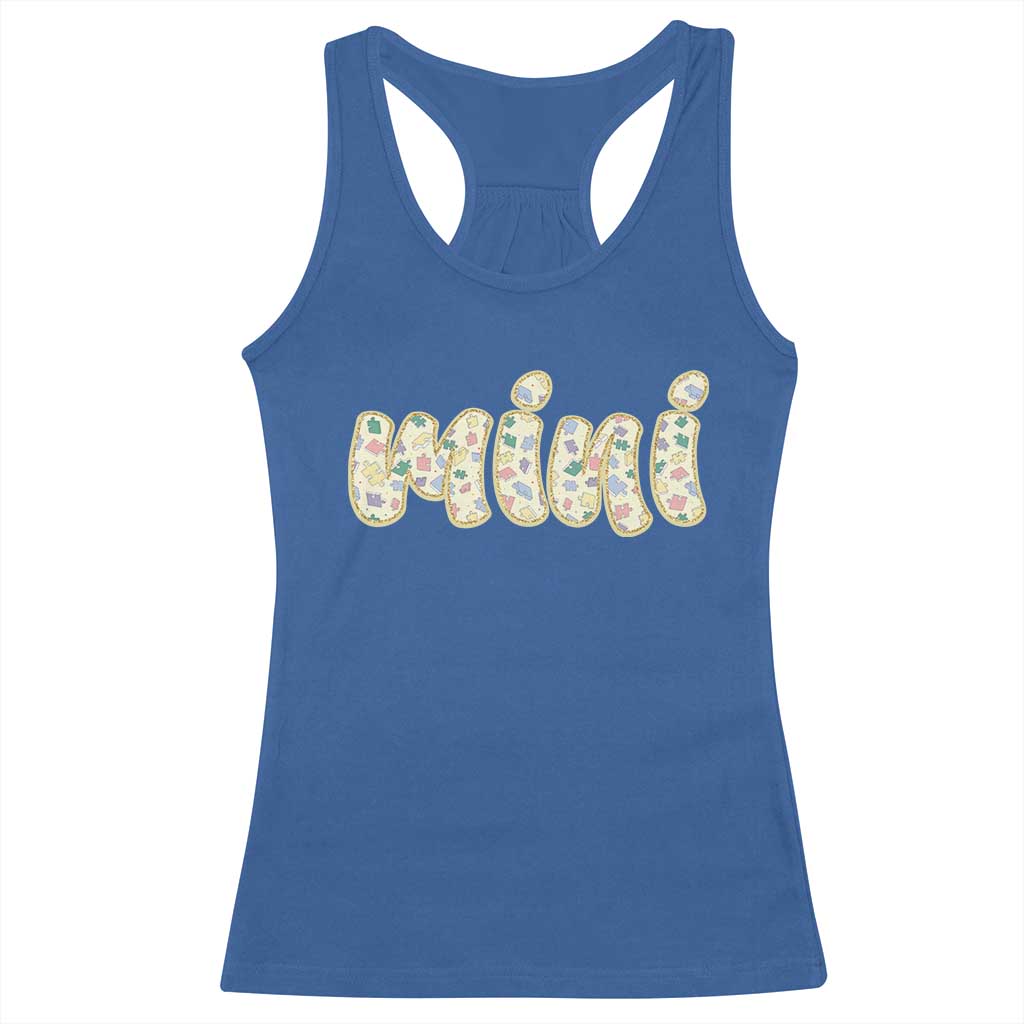 Autism Mini Racerback Tank Top Autism Awareness Mental Health Puzzle Glitter Print